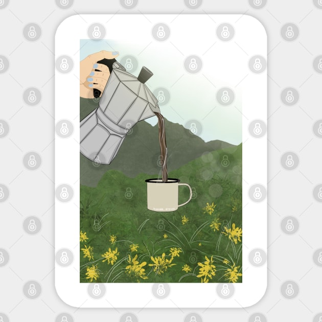 mokapot and coffee in the nature Sticker by hande.draws